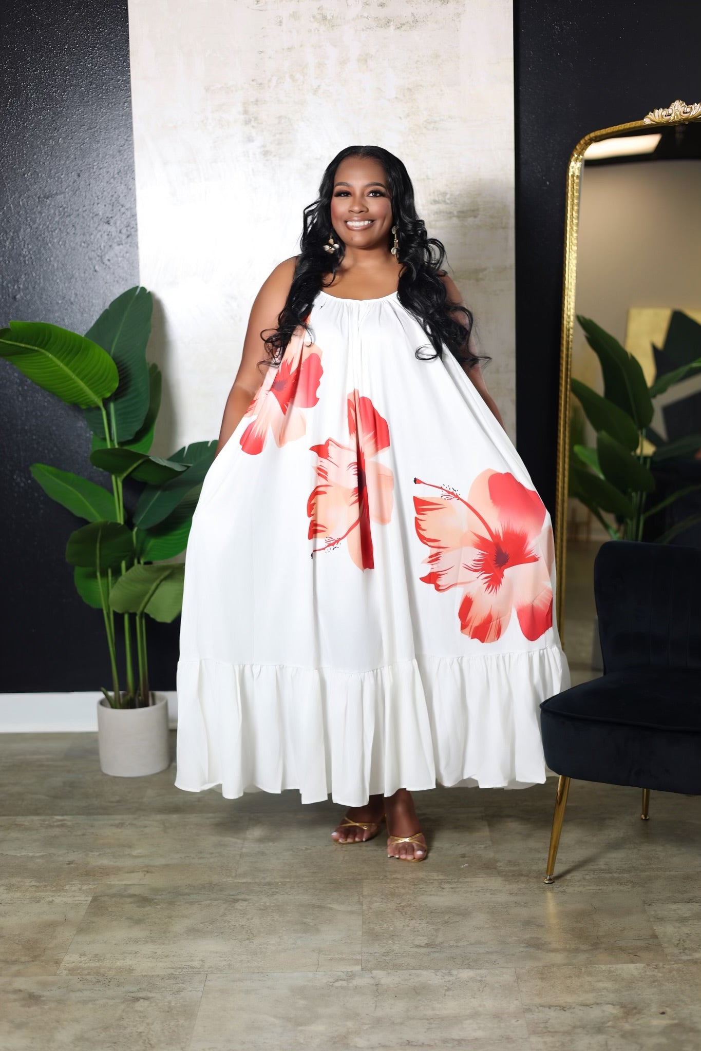 Orange Floral Babydoll Maxi