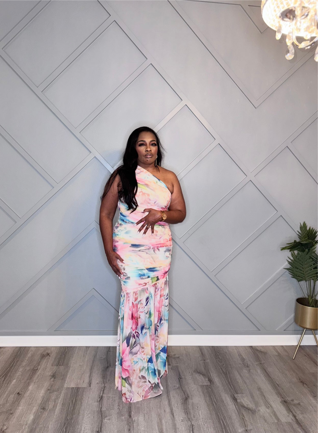 Spring One-Shoulder Maxi Dress – White | Blue | Pink
