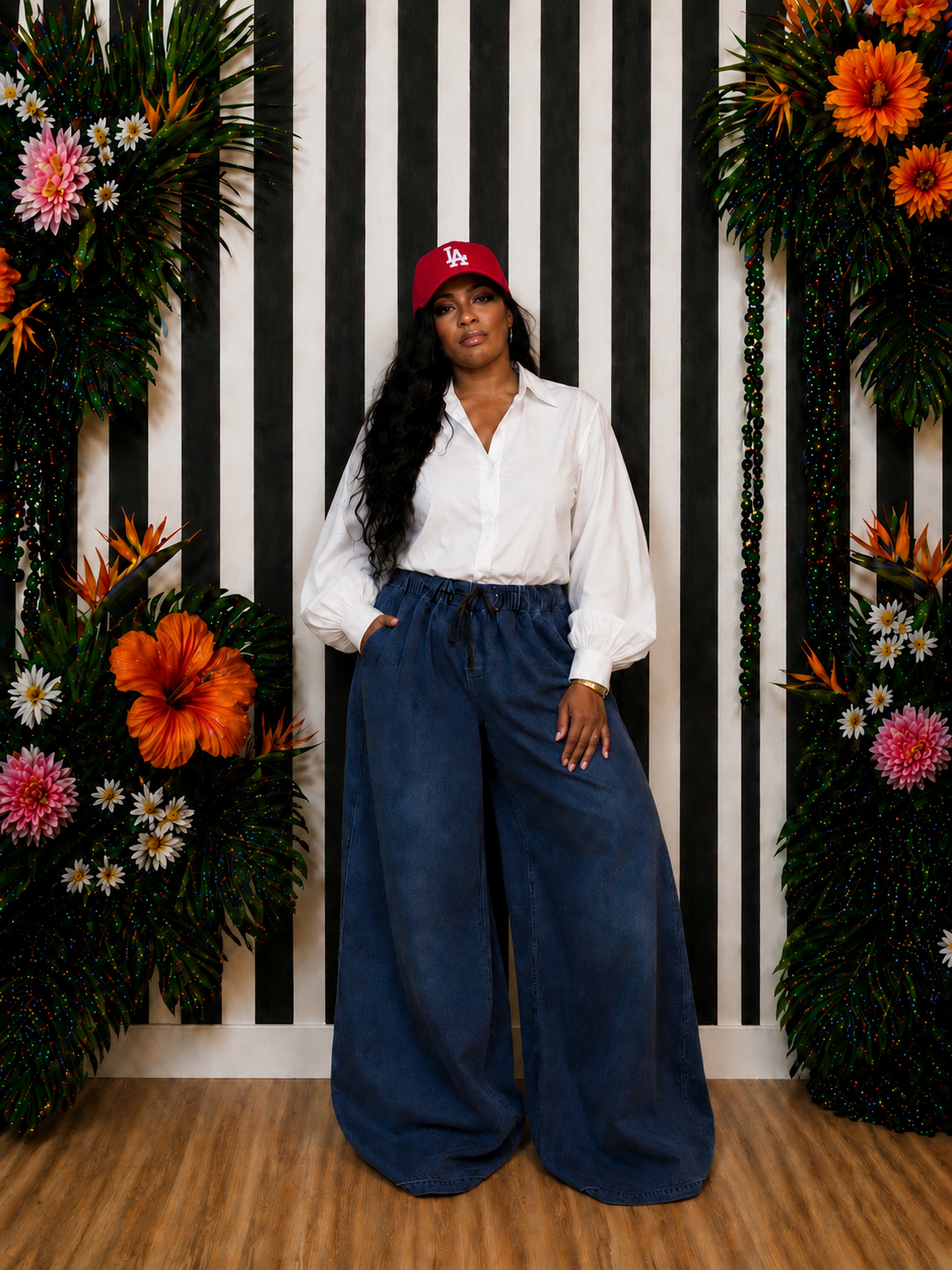 Palazzo Drawstring Denim Pants