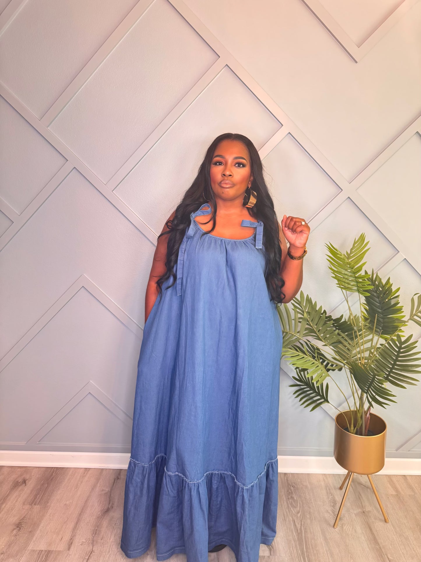 Denim Ruffle Maxi