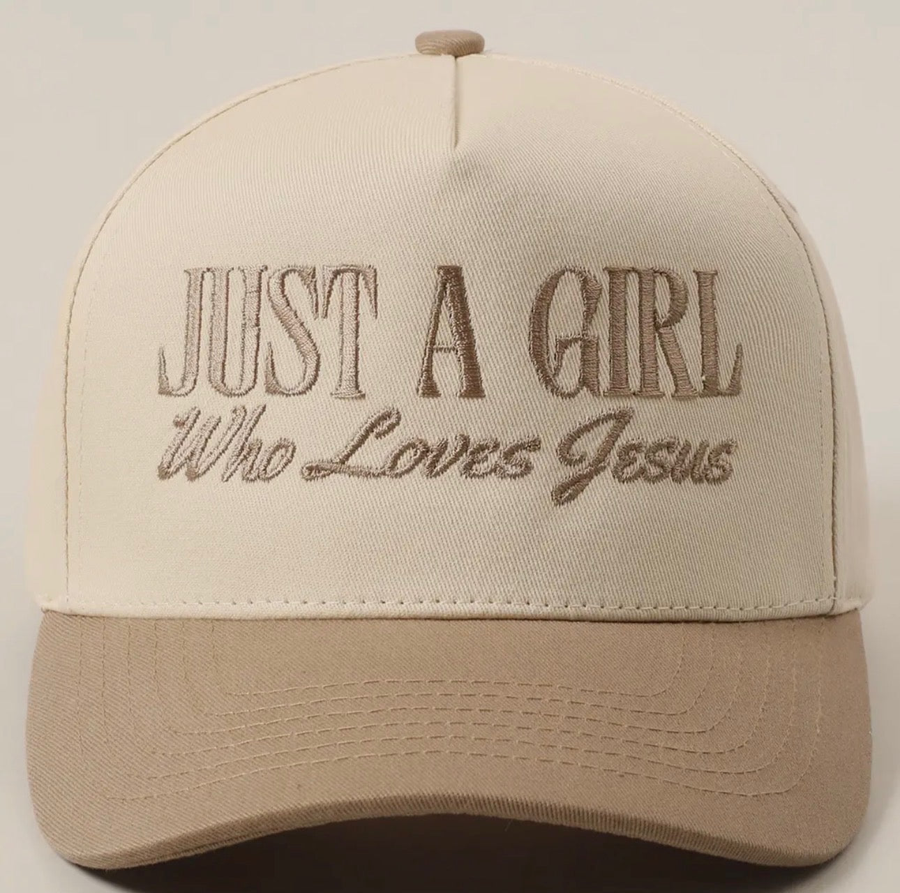Just A Girl Who Loves Jesus – Neutral Trucker Hat