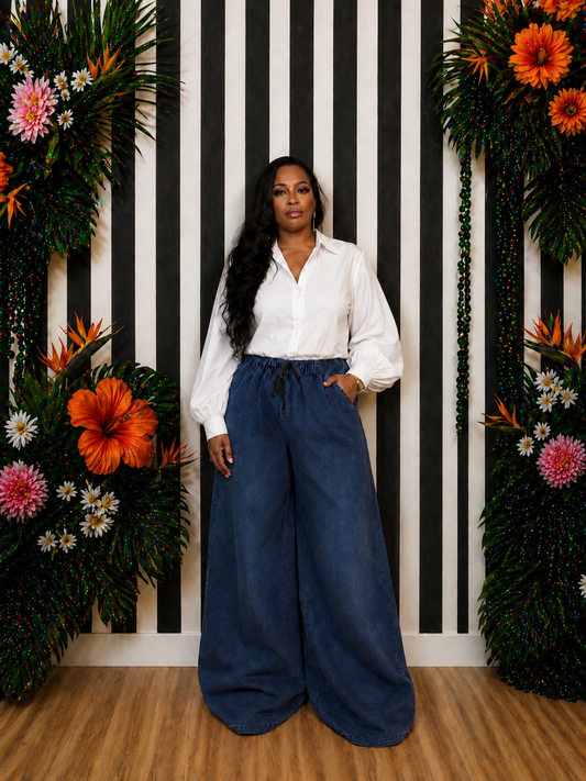 Palazzo Drawstring Denim Pants