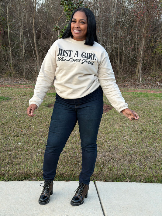 Just A Girl Who Loves Jesus – Crewneck Sweatshirt - Beige & Black