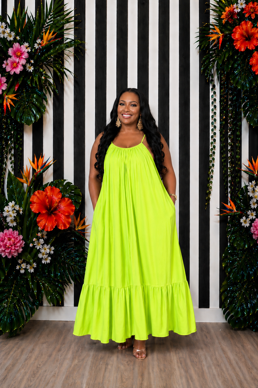 Neon Lime Babydoll Maxi Dress