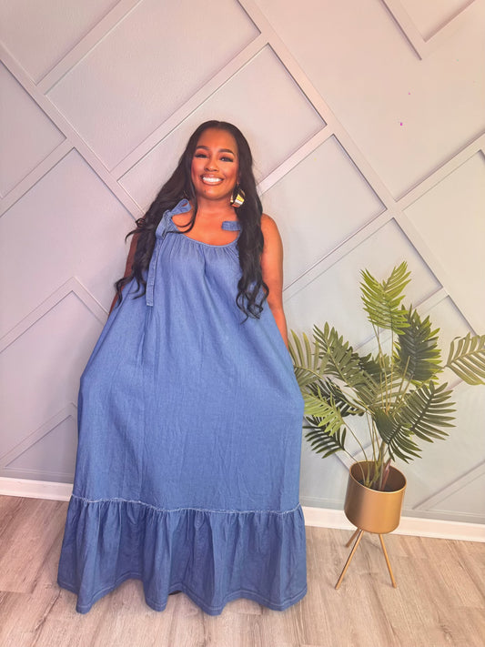 Denim Ruffle Maxi